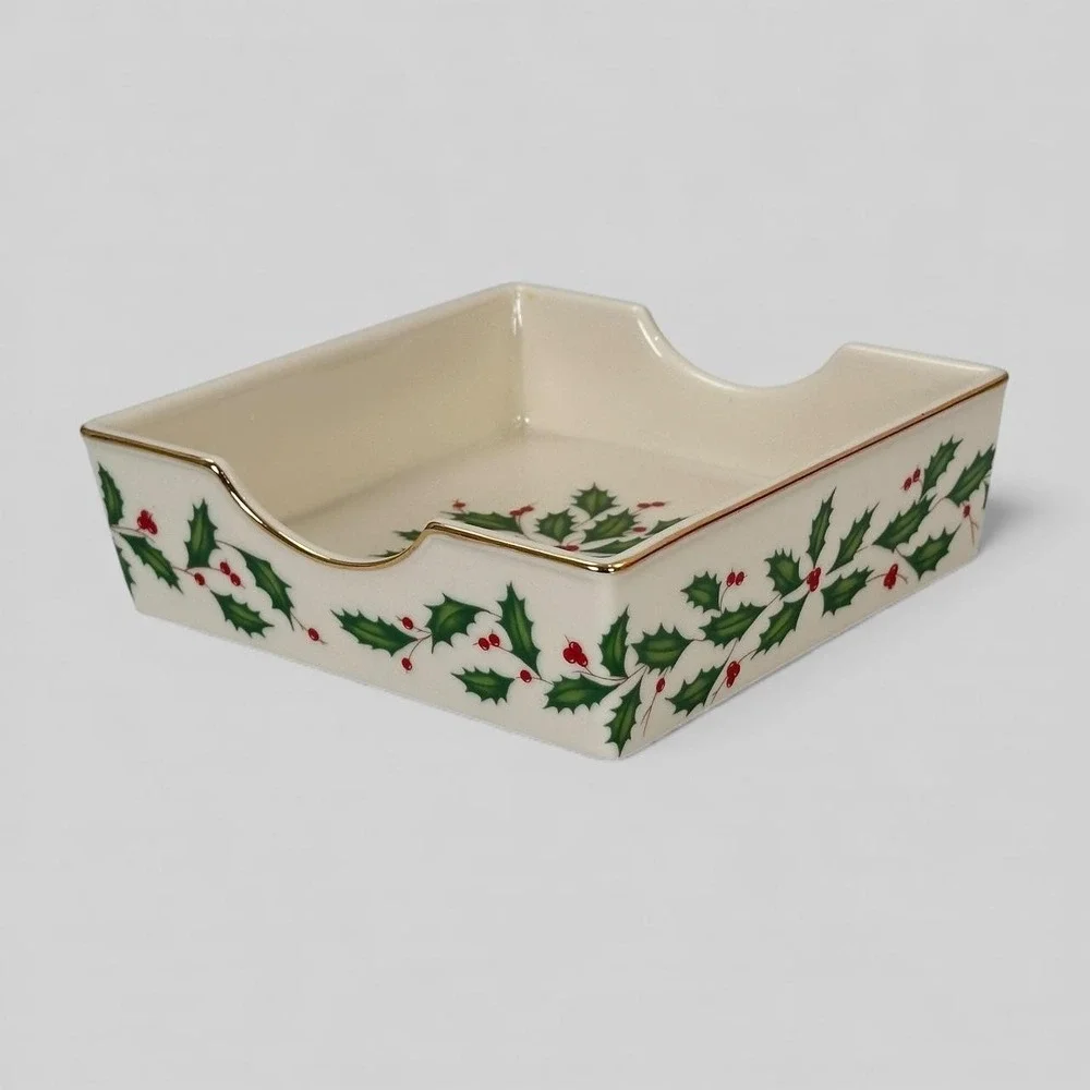 Lenox Holiday‎ Dimension Collection Napkin Holder Holly Berry Porcelain NIB